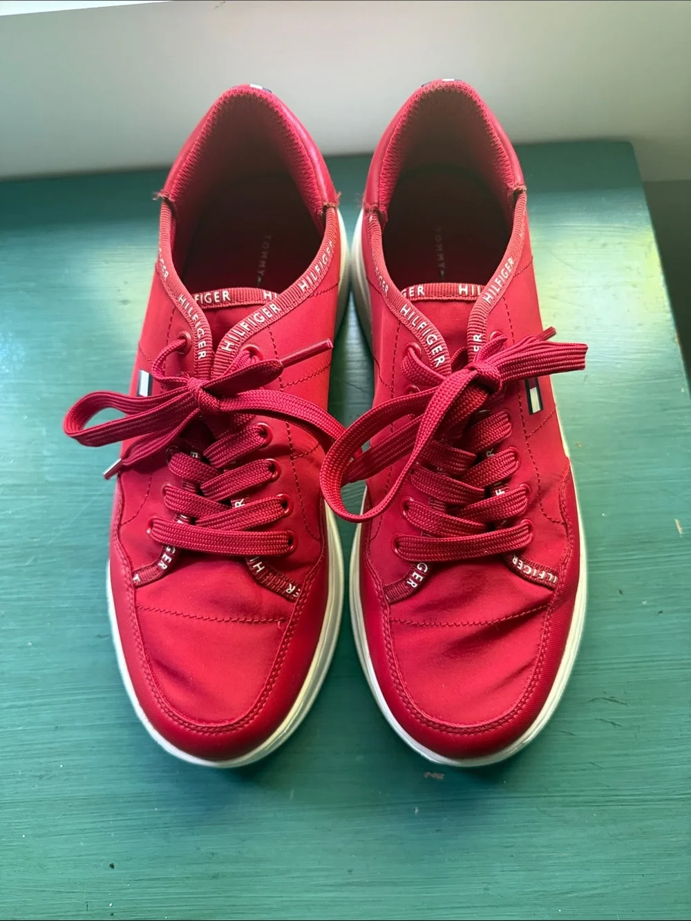 Tommy Hilfiger Red Lace-Up Platform Sneakers